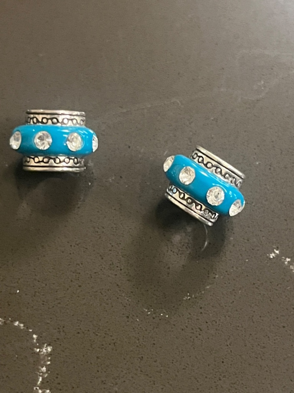 Brighton Teal "DAZZLE" Bead Charms with Crystals - set of 2